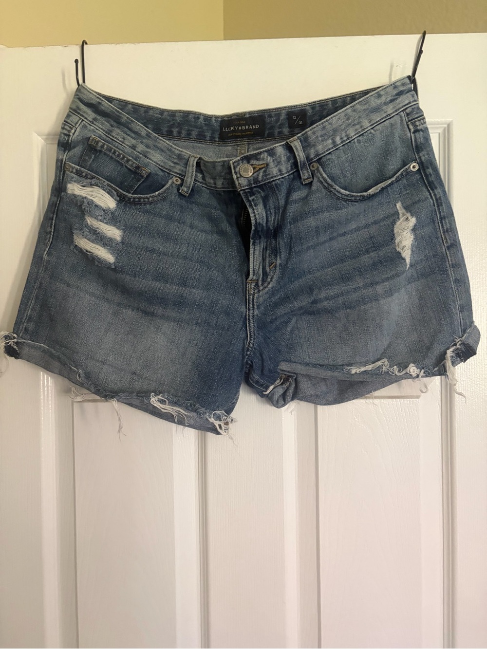 Lucky Brand Medium Blue Distressed Denim Cutoff Shorts